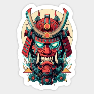 Mecha Samurai Oni Mask Sticker